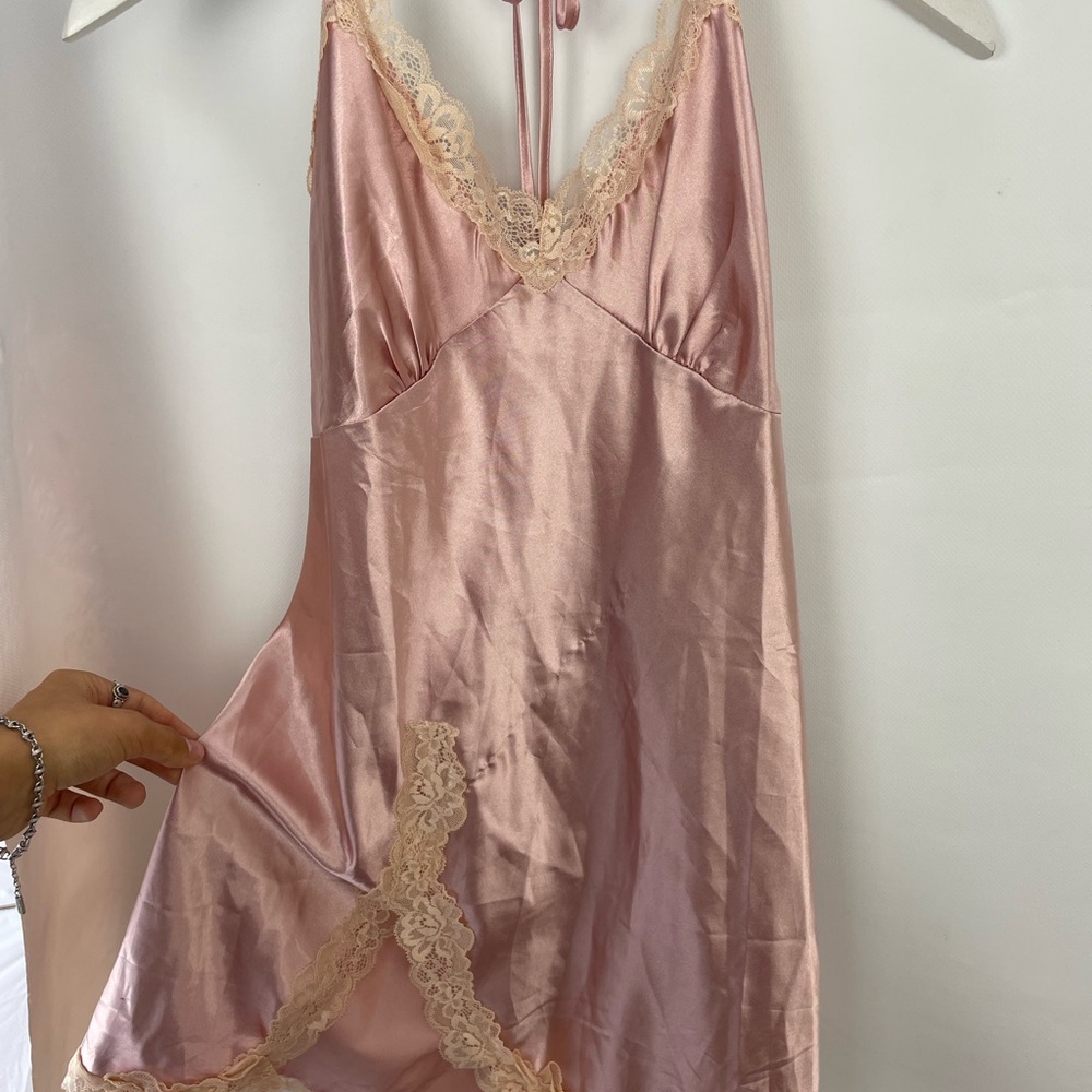 Pink Lace Trim Satin Slip